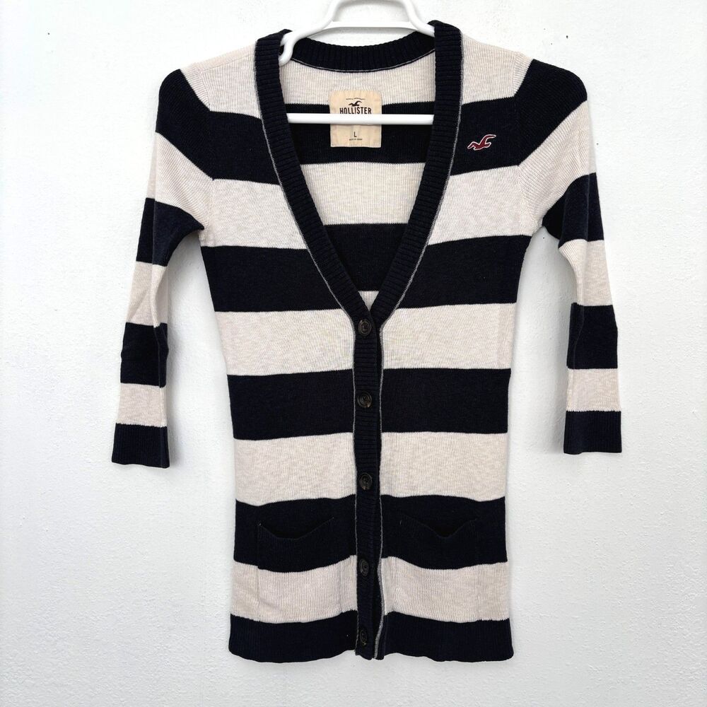 Hollister Women Y2K Preppy Academia Striped Cardigan Large Twilight Bella 90s